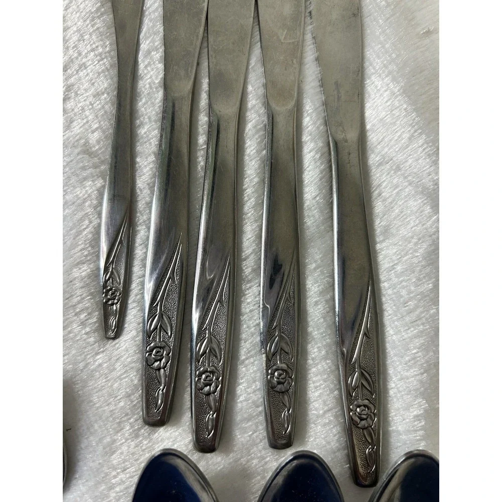 Vintage American Stainless USA 'IS'  14 Piece Lot Of Floral Design Dinner Wear
